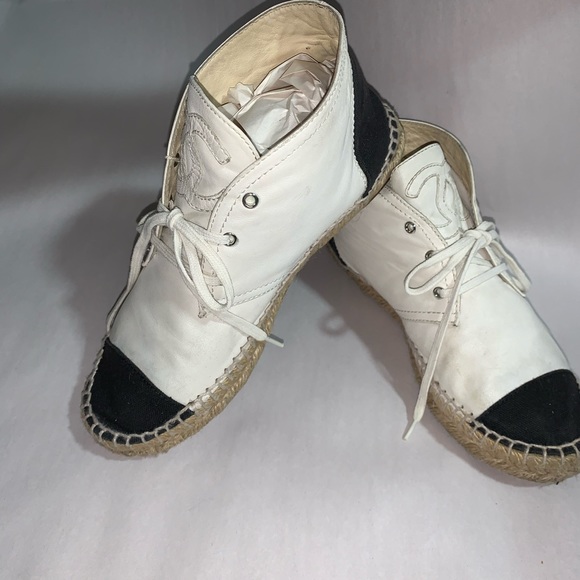 CHANEL size 37 Two-tone leather lace up ESPADRILLE - Picture 11 of 12